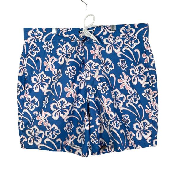 Brooks Brothers Hawaiian Swim Trunks Size Medium 6.5” Inseam Floral Blue Pink - Picture 1 of 7